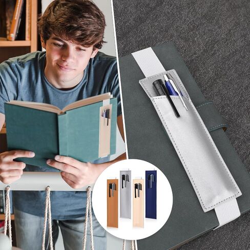 4 Pcs Adjustable Elastic Band Pen Holder, Pen Holder for Notebook, Notebook Pen Holder with Elastic Band, Pencil Holder, Pen Sleeve Case for Notebooks(Beige, Gray, Brown, Blue) in Saudi Arabia