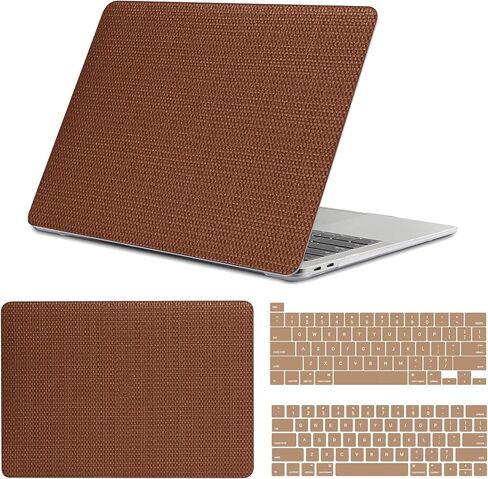 تصميم منسوج من القماش متوافق مع حافظة MacBook pro مقاس 13 بوصة، إصدار 2020-2016 (A2338 M1/A2159/A2251/A2289/A1989/A1706) مع معرف اللمس وحزمة من واقيات لوحة المفاتيح، غطاء جلدي للكمبيوتر المحمول (بني) in Kuwait