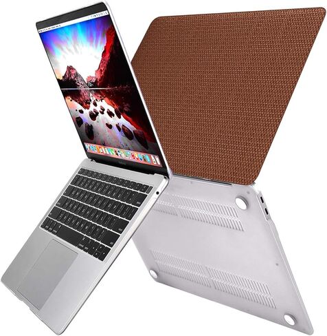 تصميم منسوج من القماش متوافق مع حافظة MacBook pro مقاس 13 بوصة، إصدار 2020-2016 (A2338 M1/A2159/A2251/A2289/A1989/A1706) مع معرف اللمس وحزمة من واقيات لوحة المفاتيح، غطاء جلدي للكمبيوتر المحمول (بني) in Kuwait
