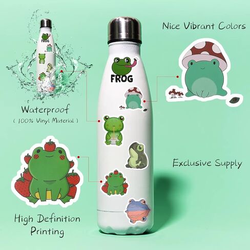 200 Pieces Cute Frog Stickers Vinyl Waterproof Animal Stickers for Laptop Cartoon Stickers Aesthetic Stickers for Laptop, Skateboard, Water Bottles, Computer, Phone, Guitar in Saudi Arabia