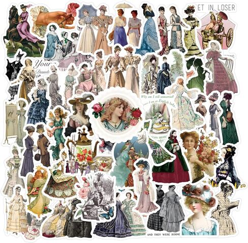 61PCS Victorian Stickers Vintage Girl Stickers Aesthetics Scrapbook Stickers Vinyl Waterproof Stickers for Laptop,Bumper,Skateboard,Water Bottles,Computer,Phone, for Kids,Teens,Adult in Kuwait