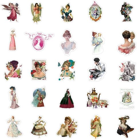 61PCS Victorian Stickers Vintage Girl Stickers Aesthetics Scrapbook Stickers Vinyl Waterproof Stickers for Laptop,Bumper,Skateboard,Water Bottles,Computer,Phone, for Kids,Teens,Adult in Kuwait