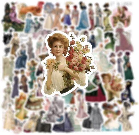 61PCS Victorian Stickers Vintage Girl Stickers Aesthetics Scrapbook Stickers Vinyl Waterproof Stickers for Laptop,Bumper,Skateboard,Water Bottles,Computer,Phone, for Kids,Teens,Adult in Kuwait