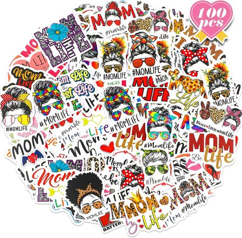 100 Pcs Mom Stickers, Mom Life Stickers Mom Car Decals, Funny Mom Cute Stickers, Aesthetic Mother Stickers for Mothers Gift, Water Bottles, Luggage, Car, Laptop, Guitar, Scrapbook, Bike, Fridge in Saudi Arabia