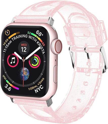 iiteeology متوافق مع سوار ساعة Apple 46 مم 45 مم 44 مم 42 مم، سوار iWatch شفاف لامع ناعم للنساء السلسلة 1-11 - شفاف/فضي in Saudi Arabia