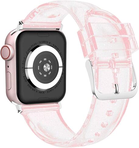 iiteeology متوافق مع سوار ساعة Apple 46 مم 45 مم 44 مم 42 مم، سوار iWatch شفاف لامع ناعم للنساء السلسلة 1-11 - شفاف/فضي in Saudi Arabia