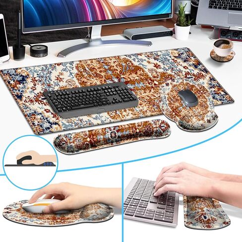 لوحة ماوس للألعاب مع مسند للمعصم، بساط مكتب، لوحة ماوس كبيرة مقاس 4 في 1 مقاس XXL + مسند معصم لوحة المفاتيح + مسند معصم الماوس + مجموعة قواعد مع تصميم مريح للمنزل والمكتب وخطوط الخرائط الطبوغرافية in Kuwait