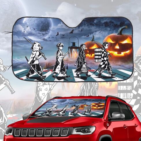 Halloween Anime Characters Car Windshield Sun Shade Horror Car Accessories Funny Sun Shade Keep Your Vehicle Cool 51x27.5 Inch in Saudi Arabia