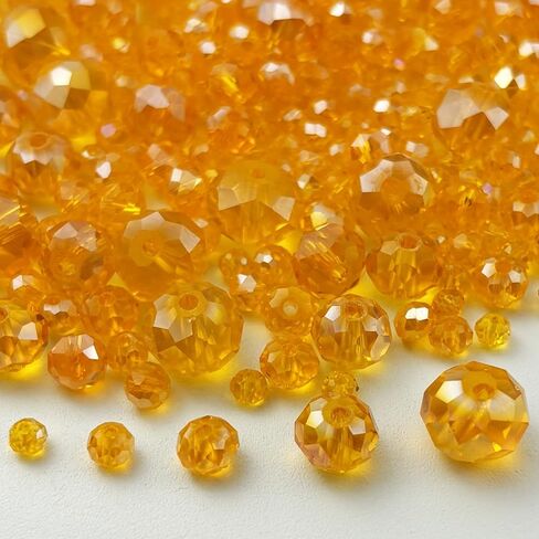 600 قطعة من الخرز الزجاجي الكريستالي 3 مم 4 مم 6 مم 8 مم 10 مم رونديل الأوجه خرز كريستالي فاصل للقلادة والسوار والأقراط DIY مستلزمات صناعة المجوهرات (أصفر ذهبي) in Saudi Arabia