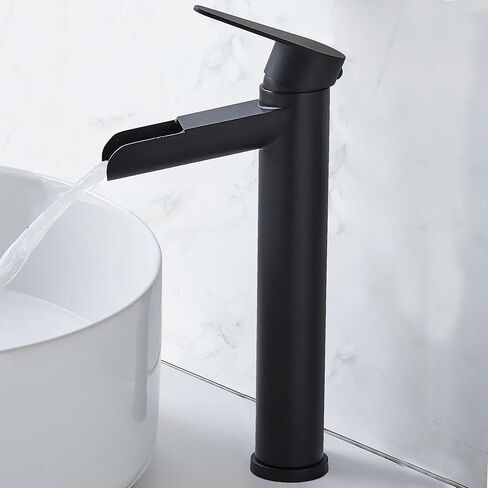 hotis سفينة بالوعة الحنفية، ماتي الأسود صنبور الحمام الشلال، طويل القامة الجسم ثقب واحد مقبض واحد RV صنبور الحمام، مرحاض الغرور وعاء بالوعة صنبور مع استنزاف المنبثقة وخط العرض خراطيم 3/8 " in Kuwait