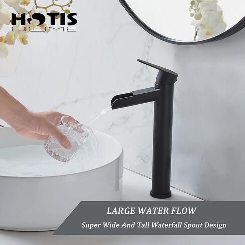 hotis سفينة بالوعة الحنفية، ماتي الأسود صنبور الحمام الشلال، طويل القامة الجسم ثقب واحد مقبض واحد RV صنبور الحمام، مرحاض الغرور وعاء بالوعة صنبور مع استنزاف المنبثقة وخط العرض خراطيم 3/8 " in Kuwait