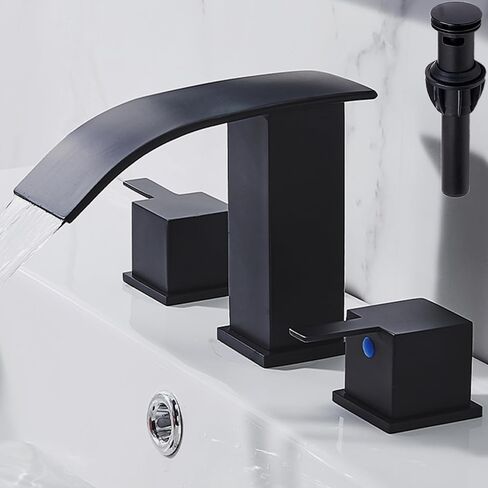 hotis ماتي الأسود شلال الحمام صنبور 3 حفرة، الحديثة 8 بوصة واسعة النطاق الحمام بالوعة الحنفية، 2 مقابض مرحاض الغرور بالوعة الحنفية مع المنبثقة استنزاف وخطوط العرض in Kuwait