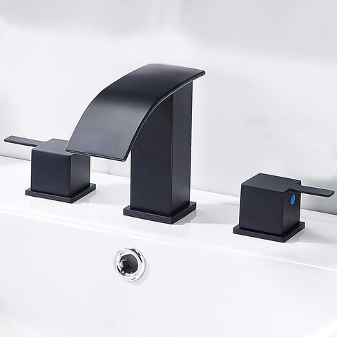 hotis ماتي الأسود شلال الحمام صنبور 3 حفرة، الحديثة 8 بوصة واسعة النطاق الحمام بالوعة الحنفية، 2 مقابض مرحاض الغرور بالوعة الحنفية مع المنبثقة استنزاف وخطوط العرض in Kuwait