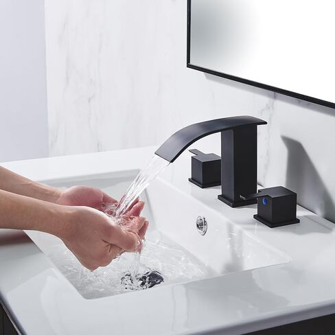 hotis ماتي الأسود شلال الحمام صنبور 3 حفرة، الحديثة 8 بوصة واسعة النطاق الحمام بالوعة الحنفية، 2 مقابض مرحاض الغرور بالوعة الحنفية مع المنبثقة استنزاف وخطوط العرض in Kuwait