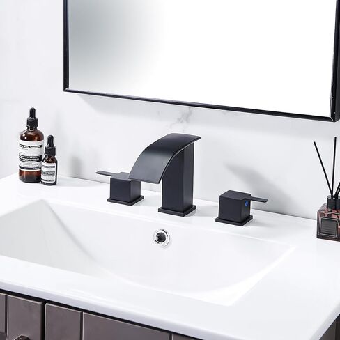 hotis ماتي الأسود شلال الحمام صنبور 3 حفرة، الحديثة 8 بوصة واسعة النطاق الحمام بالوعة الحنفية، 2 مقابض مرحاض الغرور بالوعة الحنفية مع المنبثقة استنزاف وخطوط العرض in Kuwait