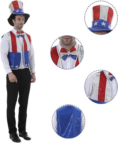 ReneeCho العم سام الترتر سترة زي 4 يوليو، الوطنية يتوهم اللباس سترة مجموعة عيد الاستقلال الأمريكي مع سترة قبعة ربطة عنق in Kuwait