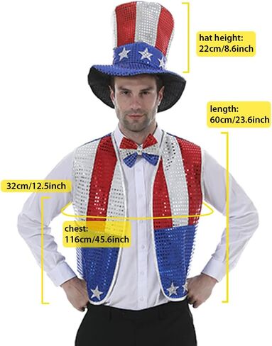 ReneeCho العم سام الترتر سترة زي 4 يوليو، الوطنية يتوهم اللباس سترة مجموعة عيد الاستقلال الأمريكي مع سترة قبعة ربطة عنق in Kuwait