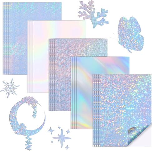 20 Sheets Holographic Sticker Paper, A4 Vinyl Sticker Paper Self Adhesive Holographic Laminate Sheets for Inkjet & Laser Printer, Waterproof Holographic Overlay Film for DIY Projects in Saudi Arabia