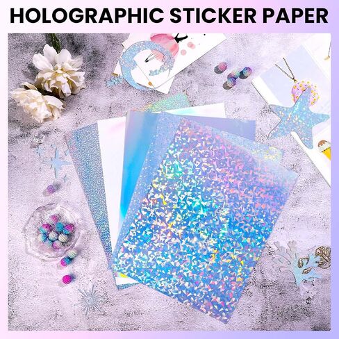 20 Sheets Holographic Sticker Paper, A4 Vinyl Sticker Paper Self Adhesive Holographic Laminate Sheets for Inkjet & Laser Printer, Waterproof Holographic Overlay Film for DIY Projects in Saudi Arabia