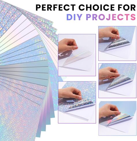 20 Sheets Holographic Sticker Paper, A4 Vinyl Sticker Paper Self Adhesive Holographic Laminate Sheets for Inkjet & Laser Printer, Waterproof Holographic Overlay Film for DIY Projects in Saudi Arabia