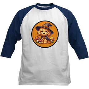 CafePress Halloween Goldendoodle Witch Kids Baseball T Shirt Kids Cotton Baseball Jersey, 3/4 Raglan Sleeve Shirt in Kuwait