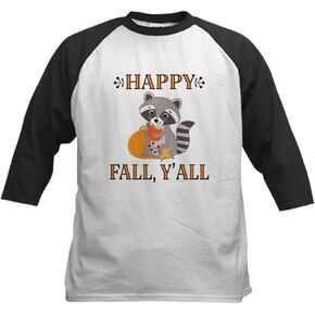Cafepress Happy Fall Raccoon Autumn Baseball Jersey Kids Cotton Baseball Jersey ، 3/4 Raglan Sleeve Shirt in Kuwait