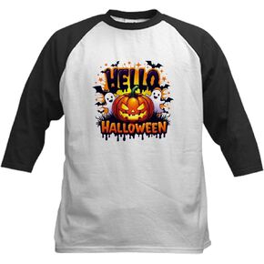 CafePress Hello Halloween Kids Baseball T Shirt Kids Cotton Baseball Jersey, 3/4 Raglan Sleeve Shirt in Saudi Arabia