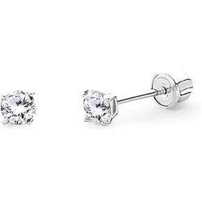 14k REAL White Gold 3mm Round Solitaire Basket Set Stud Earrings with Screw Back in Kuwait