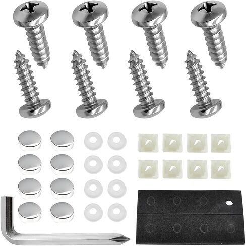 مسامير لوحة ترخيص مضادة للسرقة ، 1/4 "(M6) مسامير الفولاذ المقاوم للصدأ السحابات السيارة مجموعة أجهزة التثبيت ، غطاء مسامير أمان مقاومة للصدأ لحامل الإطار الخلفي الأمامي (أسود) in Kuwait