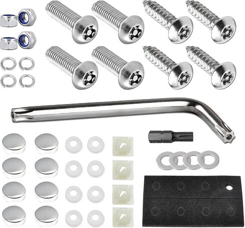 مسامير لوحة ترخيص مضادة للسرقة ، 1/4 "(M6) مسامير الفولاذ المقاوم للصدأ السحابات السيارة مجموعة أجهزة التثبيت ، غطاء مسامير أمان مقاومة للصدأ لحامل الإطار الخلفي الأمامي (أسود) in Kuwait
