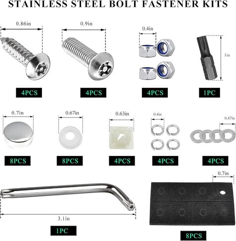 مسامير لوحة ترخيص مضادة للسرقة ، 1/4 "(M6) مسامير الفولاذ المقاوم للصدأ السحابات السيارة مجموعة أجهزة التثبيت ، غطاء مسامير أمان مقاومة للصدأ لحامل الإطار الخلفي الأمامي (أسود) in Kuwait