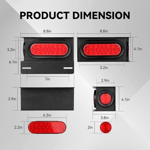 مربعات ضوء المقطورة ، وأضواء ذيل بيضاوية 6 بوصة (24 LED) و 2 بوصة تتخلى العلامة الجانبية (9 LED) ، مجموعة مصابيح مقطورة القوارب مع الفرامل ، ذيل ، ضوء الإشارة ، تشمل موصلات سلك Gromsets 2pcs in Kuwait
