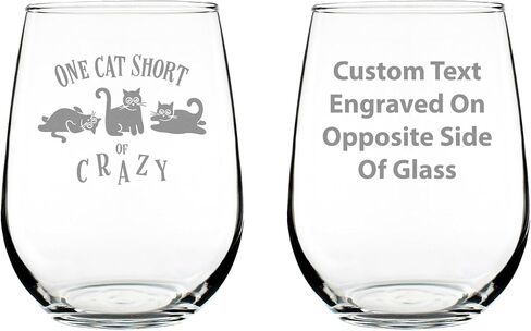 One Cat Short of Crazy - Stemless Wine Glass Gift - Funny Cat Gifts for Women and Men - Large 17 Ounce in Saudi Arabia
