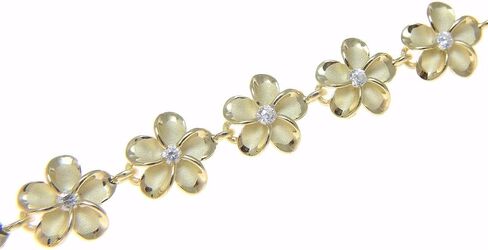 Arthur's Jewelry 925 sterling silver yellow gold plated Hawaiian 10mm cz plumeria flower anklet 9.5"+ in Saudi Arabia