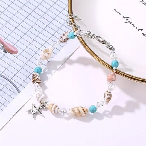 Starfish Shell Anklet for Women Adjustable Conch Anklet Turquoise Ankle Bracelets for Women Beach Pearl Foot Charm Chain Boho Jewerly for Summer Beach Party in Saudi Arabia