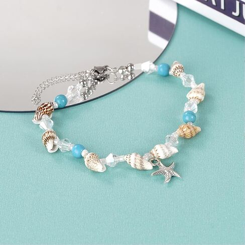 Starfish Shell Anklet for Women Adjustable Conch Anklet Turquoise Ankle Bracelets for Women Beach Pearl Foot Charm Chain Boho Jewerly for Summer Beach Party in Saudi Arabia