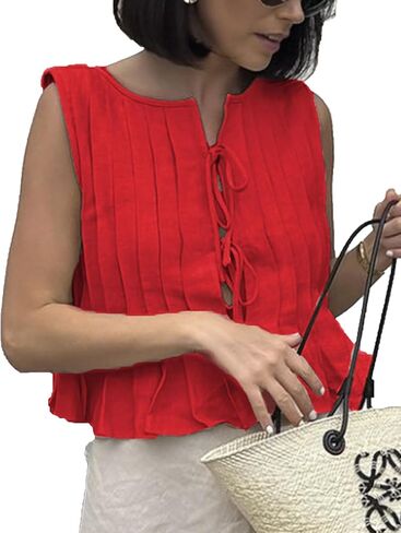 قمصان من Zontroldy Linen Binen Tie Stirts Ubility Slyveless Y2K Babydoll كشكش خزان أعلى ملابس جمالية in Kuwait