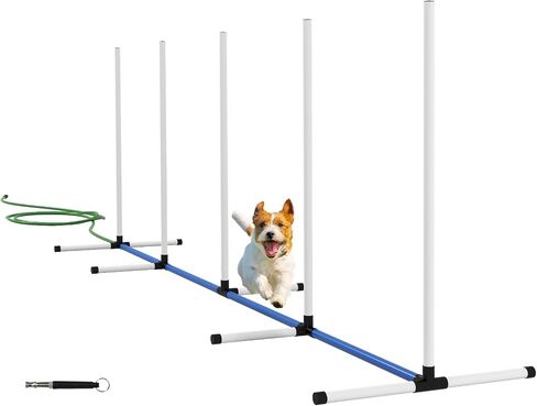 PawHut 3 Piece Dog Agility Training Equipment Set, Dog Agility Set with Adjustable Height Hurdles, Spray Water Tube, Whistle, Carry Bag, White in Saudi Arabia