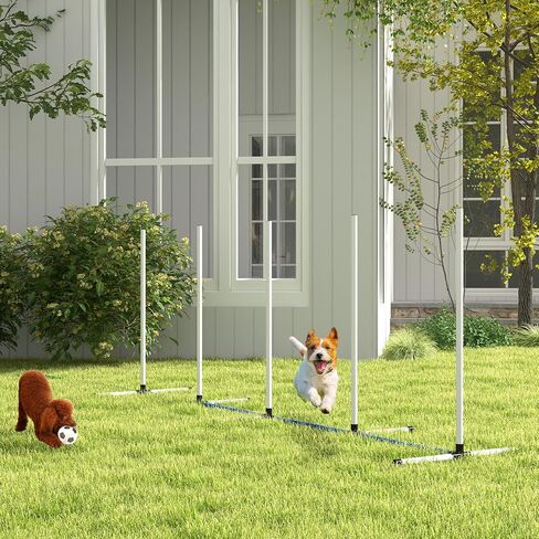PawHut 3 Piece Dog Agility Training Equipment Set, Dog Agility Set with Adjustable Height Hurdles, Spray Water Tube, Whistle, Carry Bag, White in Saudi Arabia