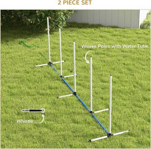 PawHut 3 Piece Dog Agility Training Equipment Set, Dog Agility Set with Adjustable Height Hurdles, Spray Water Tube, Whistle, Carry Bag, White in Saudi Arabia