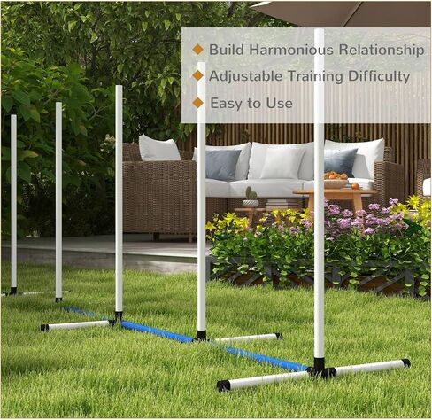 PawHut 3 Piece Dog Agility Training Equipment Set, Dog Agility Set with Adjustable Height Hurdles, Spray Water Tube, Whistle, Carry Bag, White in Saudi Arabia