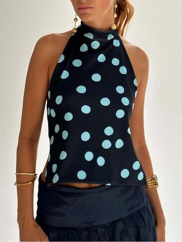 Women Y2k Halter Neck Tank Top Floral Print Backless Cami Top Sleeveless Tie Up Crop Top Summer Streetwear in Saudi Arabia
