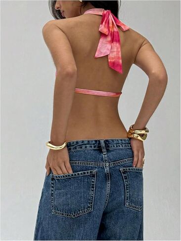 SOLY HUX Women's Backless Halter Crop Top Cowl Neck Tie Back Sexy Going Out Tops Vacation Outfits in Saudi Arabia