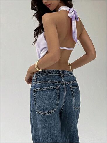 SOLY HUX Women's Backless Halter Crop Top Cowl Neck Tie Back Sexy Going Out Tops Vacation Outfits in Saudi Arabia