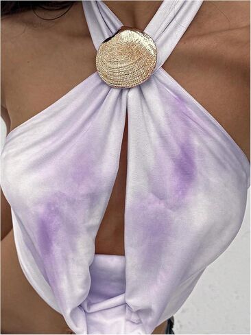 SOLY HUX Women's Backless Halter Crop Top Cowl Neck Tie Back Sexy Going Out Tops Vacation Outfits in Saudi Arabia