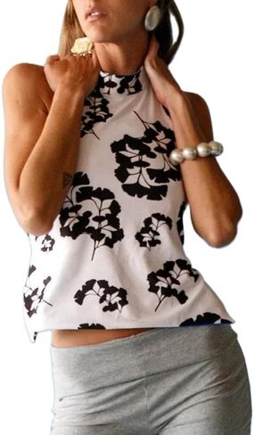 Women Y2k Halter Neck Tank Top Floral Print Backless Cami Top Sleeveless Tie Up Crop Top Summer Streetwear in Saudi Arabia