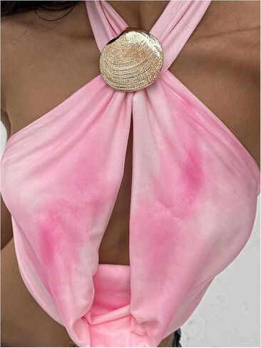 SOLY HUX Women's Backless Halter Crop Top Cowl Neck Tie Back Sexy Going Out Tops Vacation Outfits in Saudi Arabia