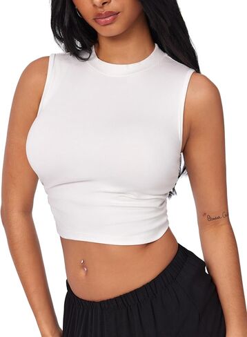 CIDER Crop Tops for Women Mimi Cuttrell Basic Sleeveless Ruched Going Out Summer Casual Ribbed Tank Top in Saudi Arabia