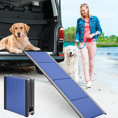 Dog Ramp for Car.71''Lx17.7''W Dog ramp for Bed,Sofa.Waterproof Non-Slip Dog ramps for Large Dogs,Old Dog,Medium Pets.Portable,Easy-Fold,Extra Long Aluminum Dog car ramp for Cars SUV,Truck(Blue) in Saudi Arabia
