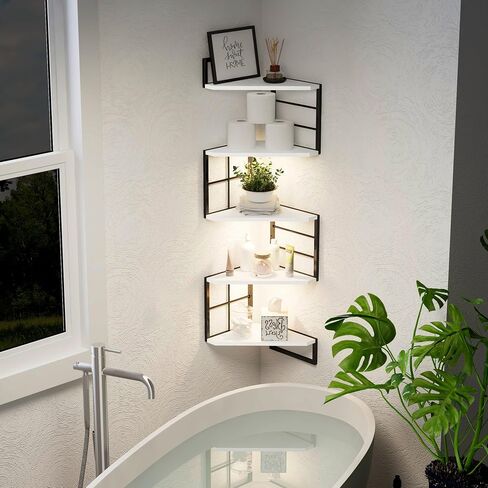 Floating Corner Shelves with Light - 5 Tiers Metal Corner Shelf Wall Mounted for Bedroom Living Room Office Kitchen, Easy-to-Assemble Corner Wall Shelves in Saudi Arabia